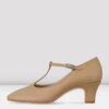 Ladies Chord T-Strap 2 Inch Heel Character Shoes -Dance Dream Shop S0383 TAN OUT newbuckle